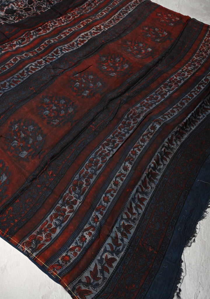 Heather Blue Vanaspati Hand Block Print on Modal Silk Saree