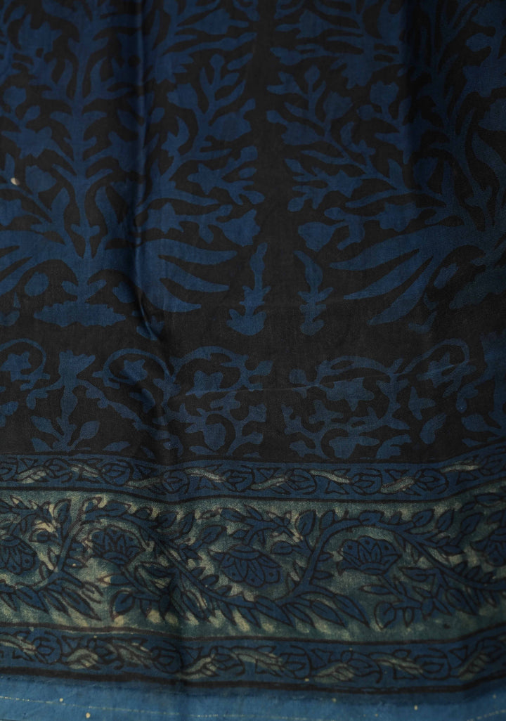 Ocen Blue Vanaspati Hand Block Print on Modal Silk Saree