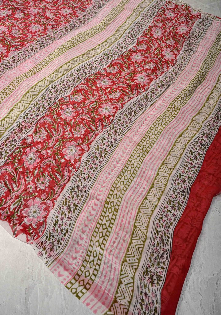 Red Georgette Saree with Sanganeri Hand Block Print