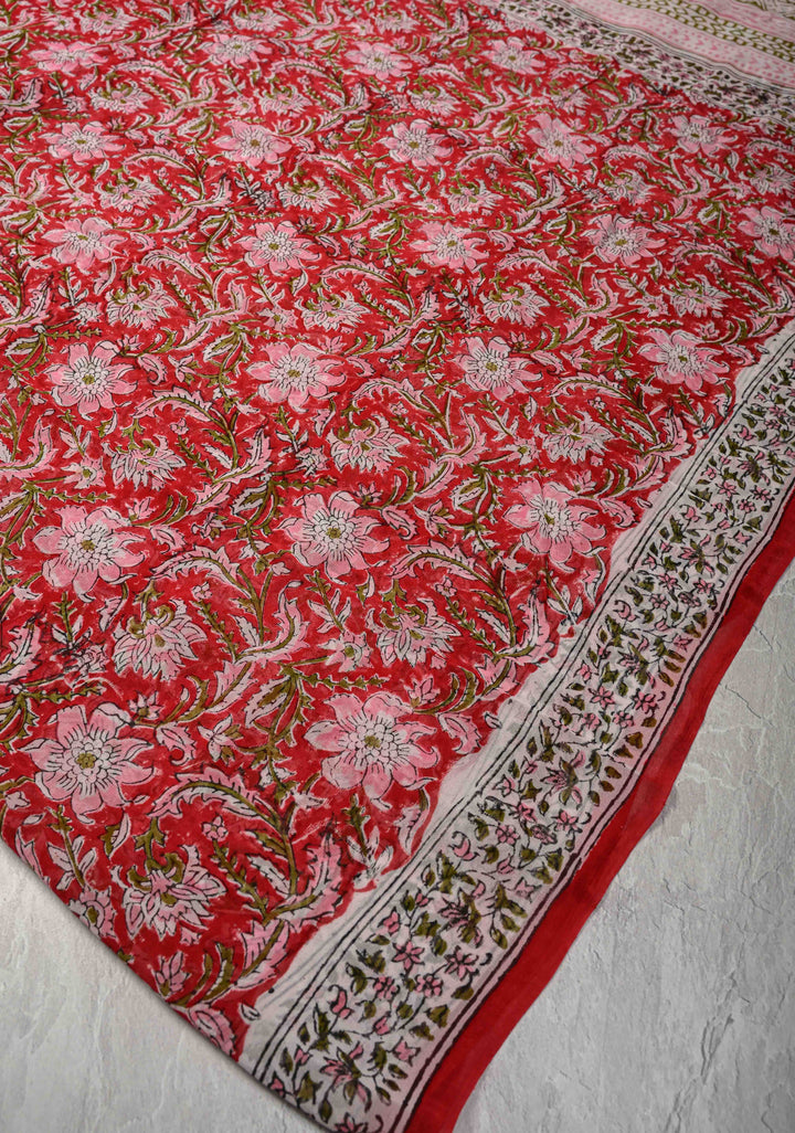Red Georgette Saree with Sanganeri Hand Block Print