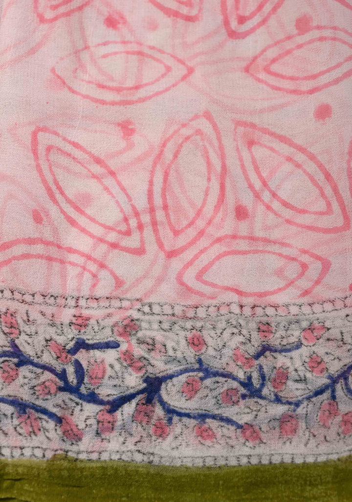 Olive Green Georgette Saree with Sanganeri Hand Block Print