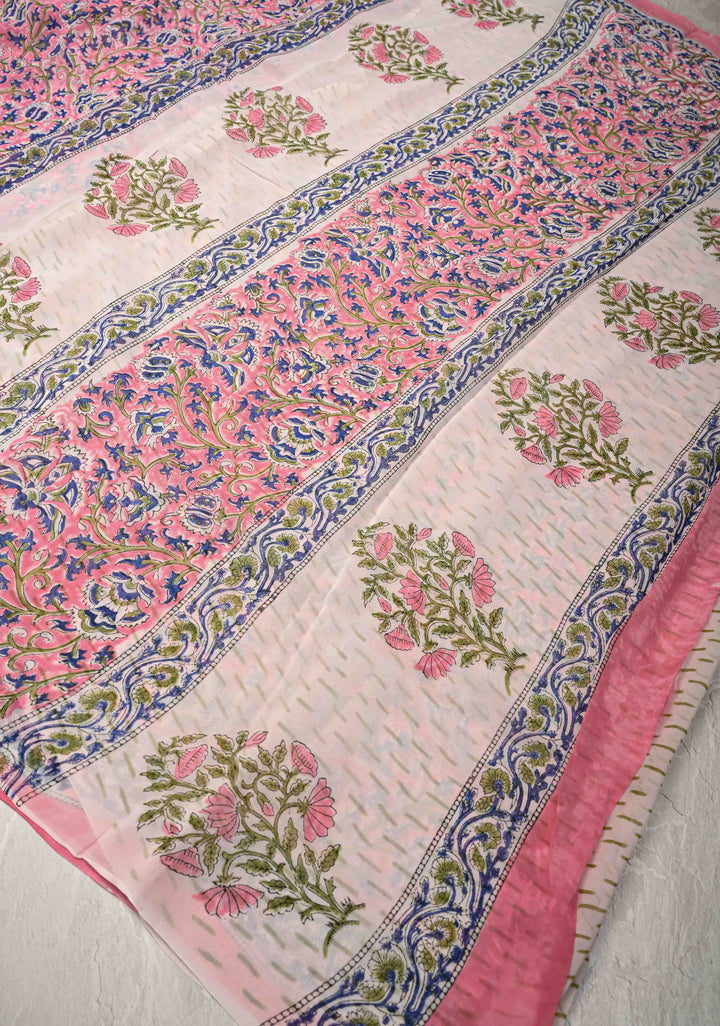 Light Pink Georgette Saree with Sanganeri Hand Block Print