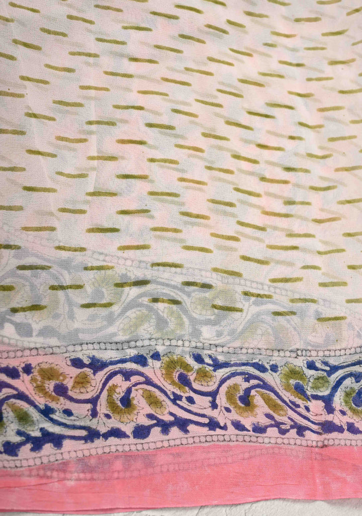 Light Pink Georgette Saree with Sanganeri Hand Block Print