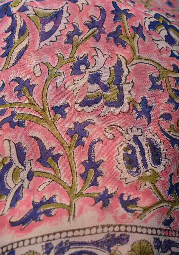 Light Pink Georgette Saree with Sanganeri Hand Block Print