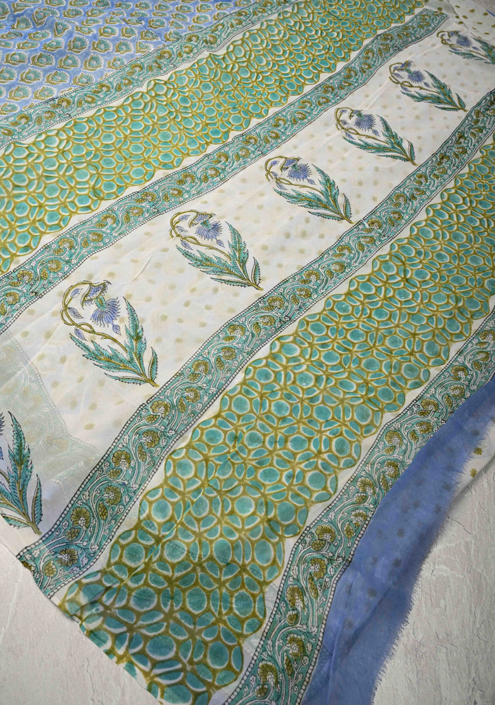 Light Blue Georgette Saree with Sanganeri Hand Block Print