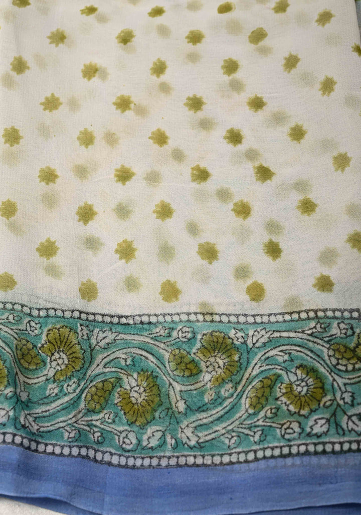 Light Blue Georgette Saree with Sanganeri Hand Block Print