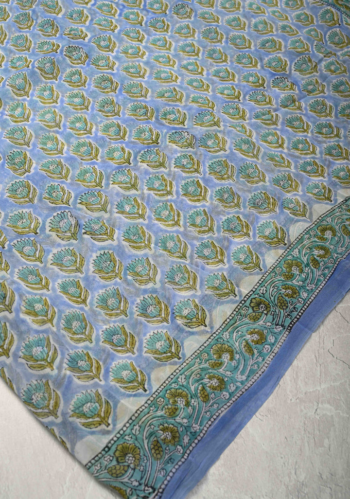 Light Blue Georgette Saree with Sanganeri Hand Block Print