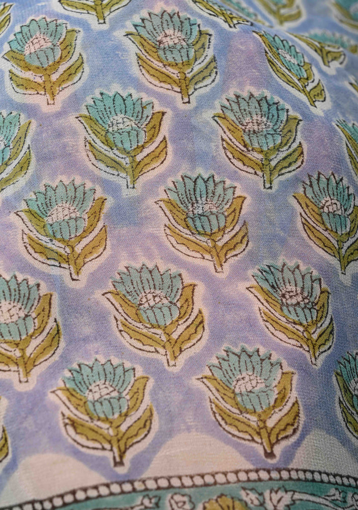 Light Blue Georgette Saree with Sanganeri Hand Block Print