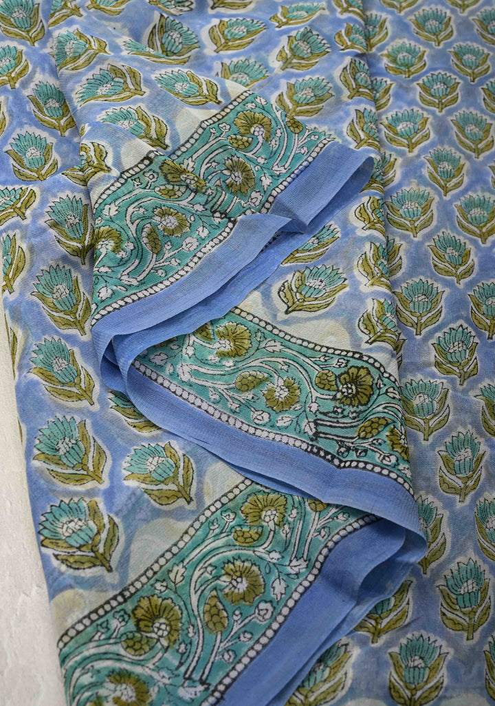 Light Blue Georgette Saree with Sanganeri Hand Block Print