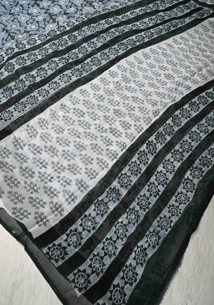 Green Georgette Saree with Sanganeri Hand Block Print