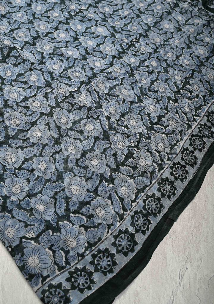 Green Georgette Saree with Sanganeri Hand Block Print