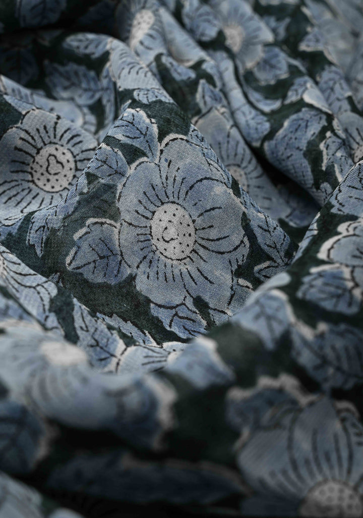 Green Georgette Saree with Sanganeri Hand Block Print