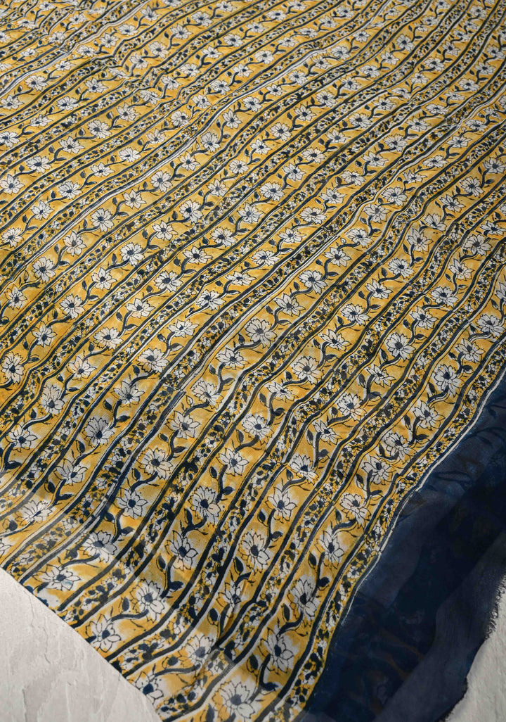 Prussian Blue Georgette Saree with Sanganeri Hand Block Print