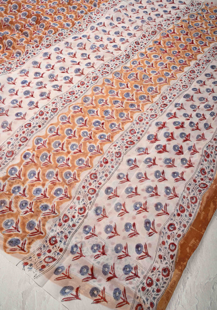 Light Brown Georgette Saree with Sanganeri Hand Block Print
