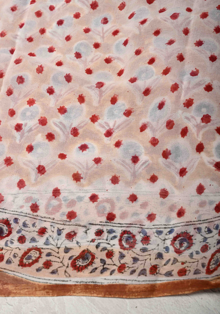 Light Brown Georgette Saree with Sanganeri Hand Block Print