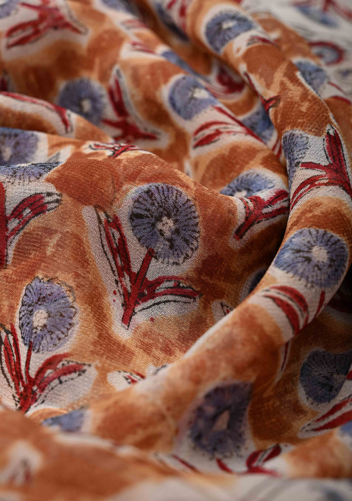 Light Brown Georgette Saree with Sanganeri Hand Block Print