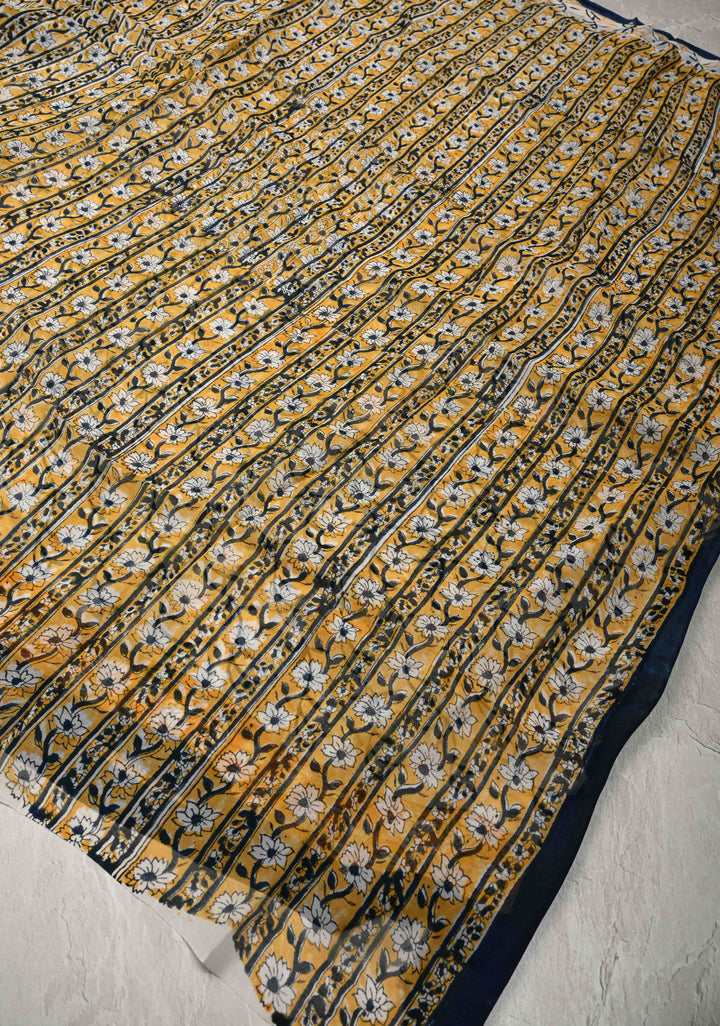 Prussian Blue Georgette Saree with Sanganeri Hand Block Print