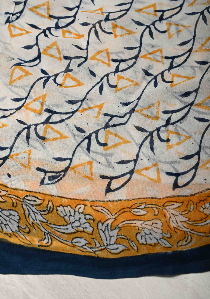 Prussian Blue Georgette Saree with Sanganeri Hand Block Print