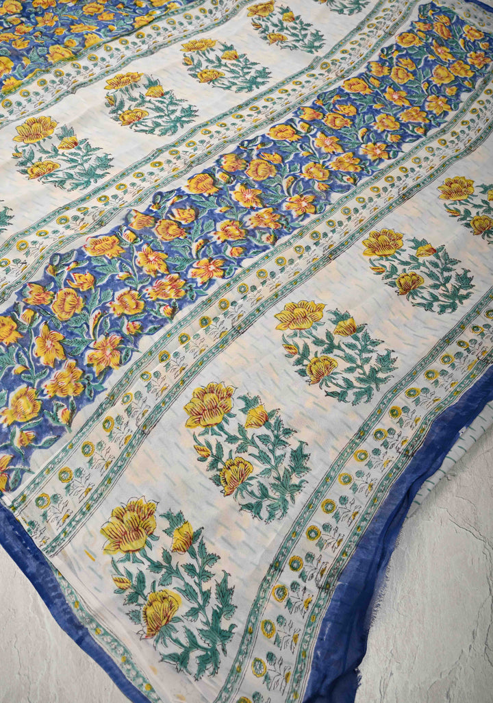 Blue Georgette Saree with Sanganeri Hand Block Print