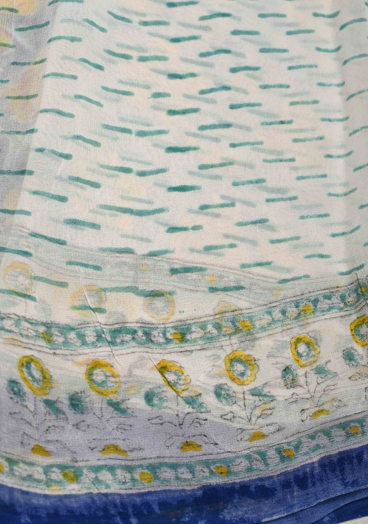 Blue Georgette Saree with Sanganeri Hand Block Print