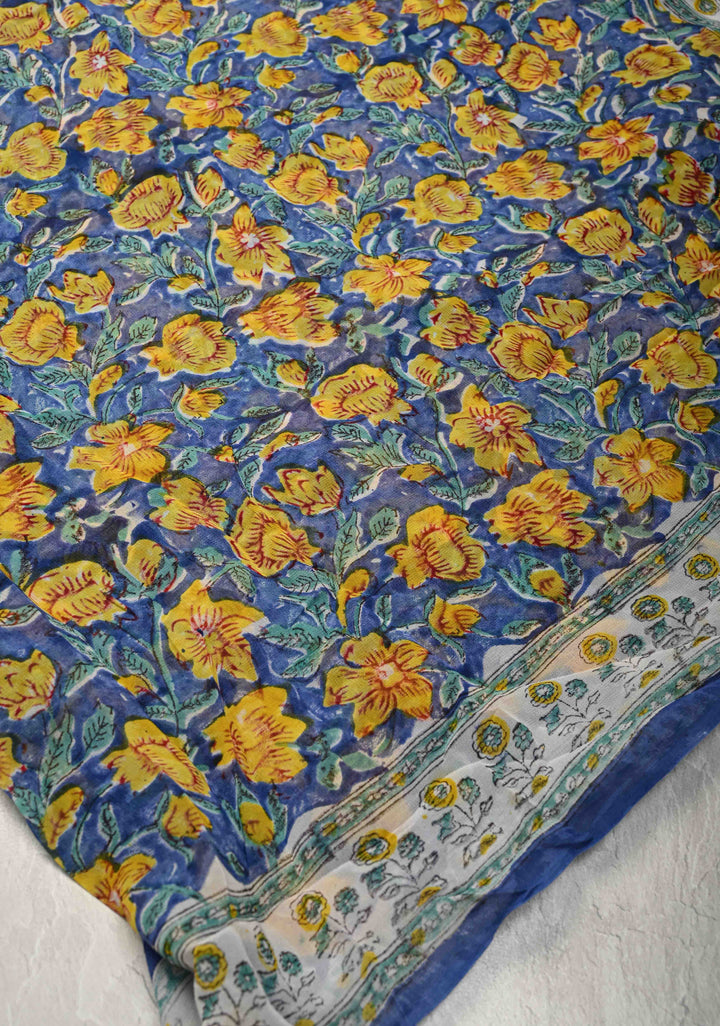 Blue Georgette Saree with Sanganeri Hand Block Print