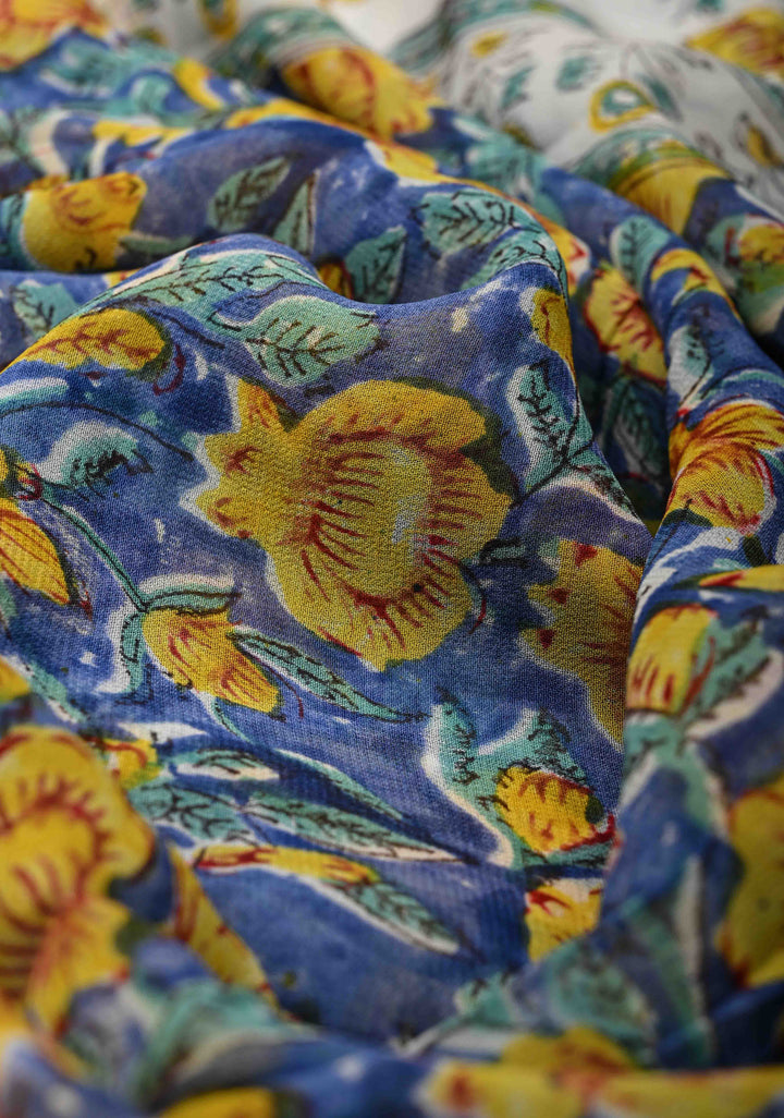 Blue Georgette Saree with Sanganeri Hand Block Print