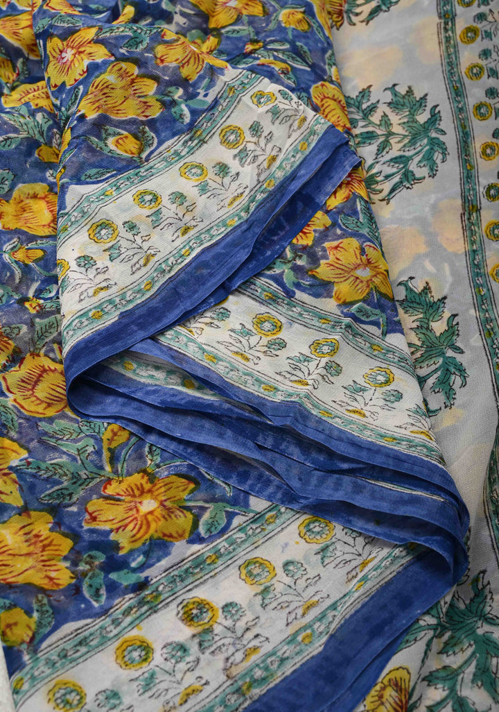 Blue Georgette Saree with Sanganeri Hand Block Print