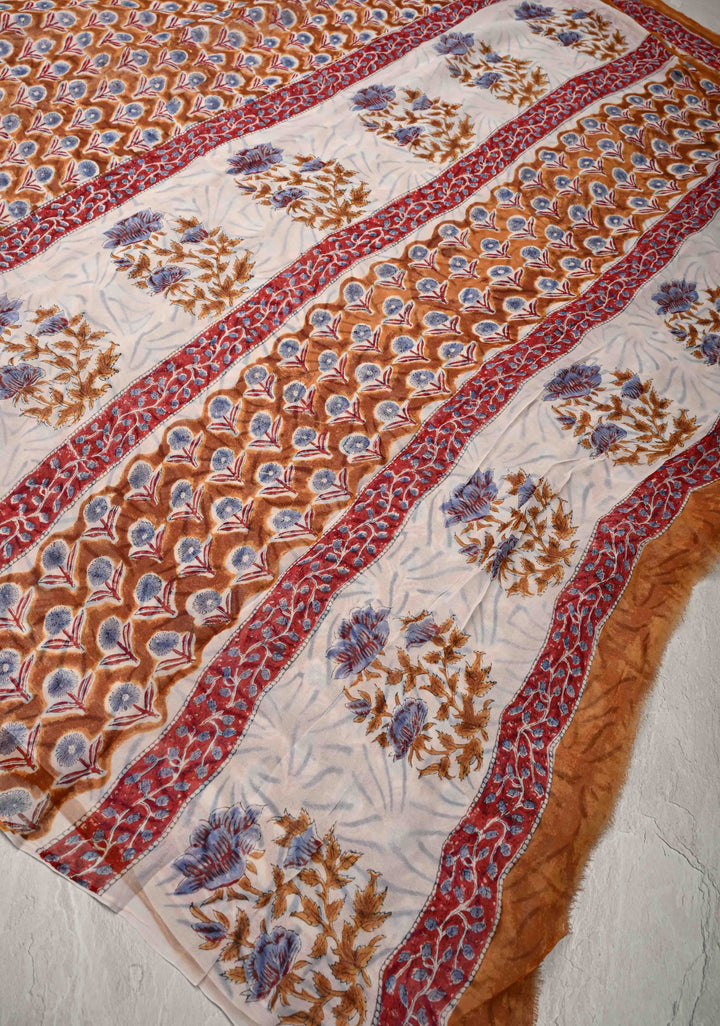 Peanut Brown Georgette Saree with Sanganeri Hand Block Print
