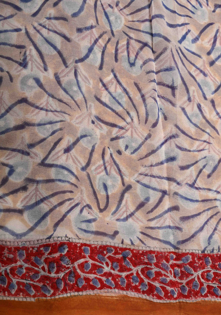 Peanut Brown Georgette Saree with Sanganeri Hand Block Print