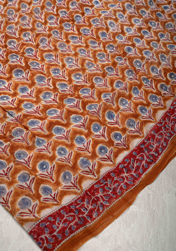 Peanut Brown Georgette Saree with Sanganeri Hand Block Print