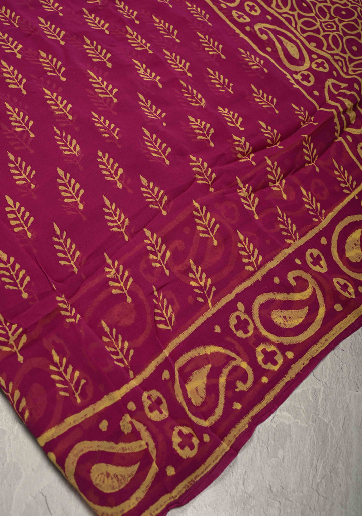 Magenta Georgette Saree with Hand Block Print