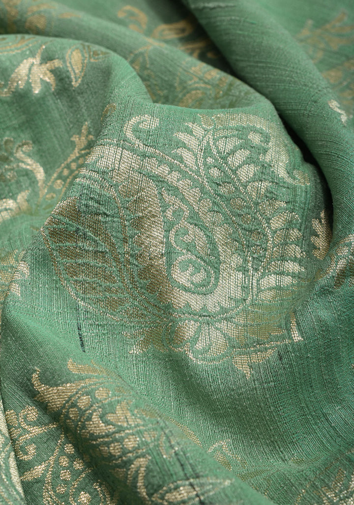 Exquisite Tussar Georgette Silk Saree in Sea Green and Lilac with Silver Paisley Jaal | SILK MARK CERTIFIED