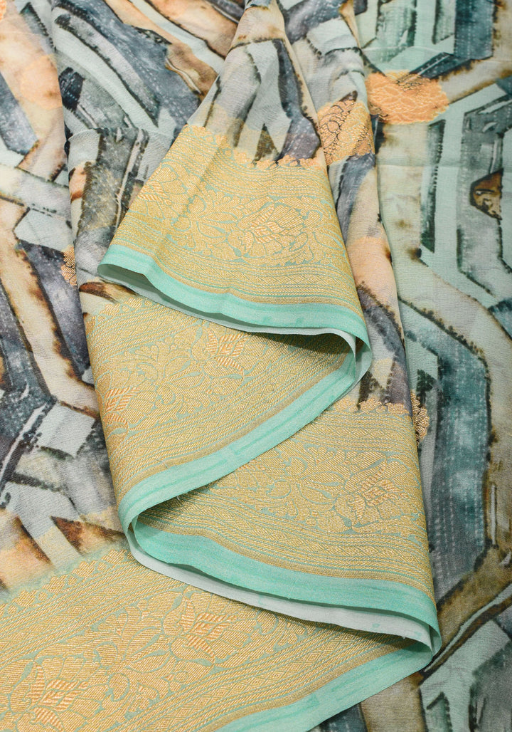 Pure Silk Banarasi Chiffon Saree 3D Multi-color Print and Zari | SILK MARK CERTIFIED
