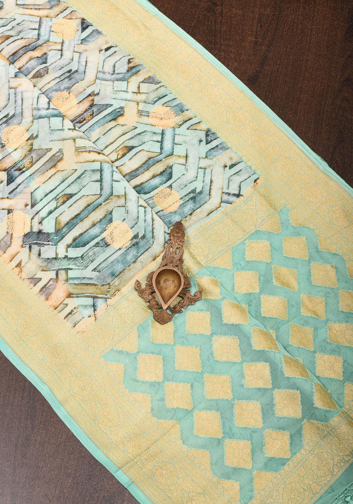 Pure Silk Banarasi Chiffon Saree 3D Multi-color Print and Zari | SILK MARK CERTIFIED