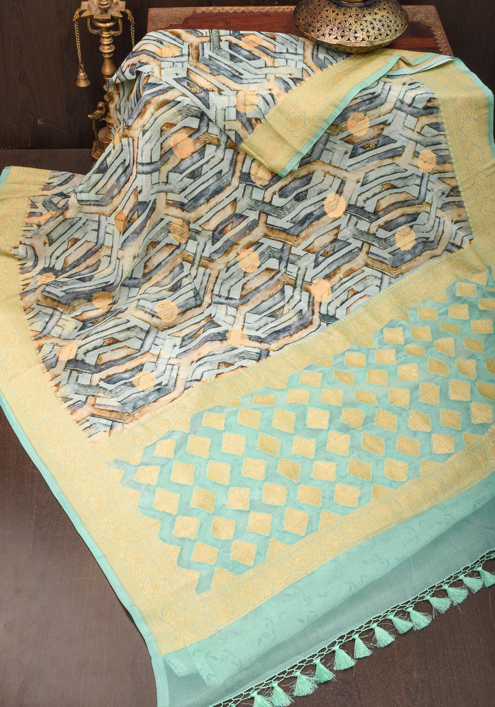 Pure Silk Banarasi Chiffon Saree 3D Multi-color Print and Zari | SILK MARK CERTIFIED