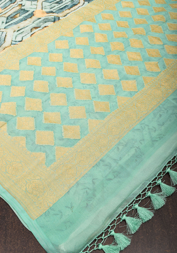 Pure Silk Banarasi Chiffon Saree 3D Multi-color Print and Zari | SILK MARK CERTIFIED