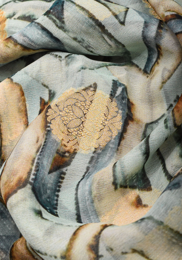 Pure Silk Banarasi Chiffon Saree 3D Multi-color Print and Zari | SILK MARK CERTIFIED