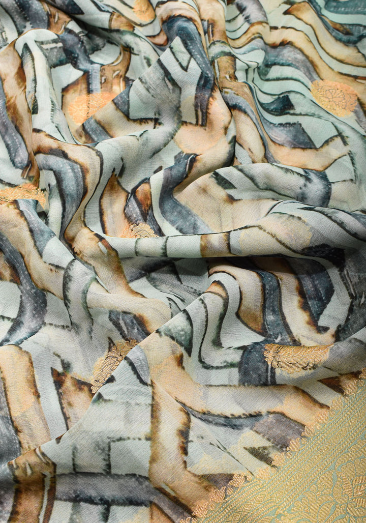 Pure Silk Banarasi Chiffon Saree 3D Multi-color Print and Zari | SILK MARK CERTIFIED