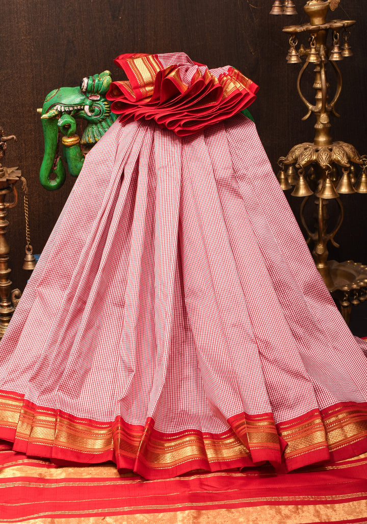 Charming Vintage Checks Gadwal Pure Silk Saree With contrast Red Border | SILK MARK CERTIFIED