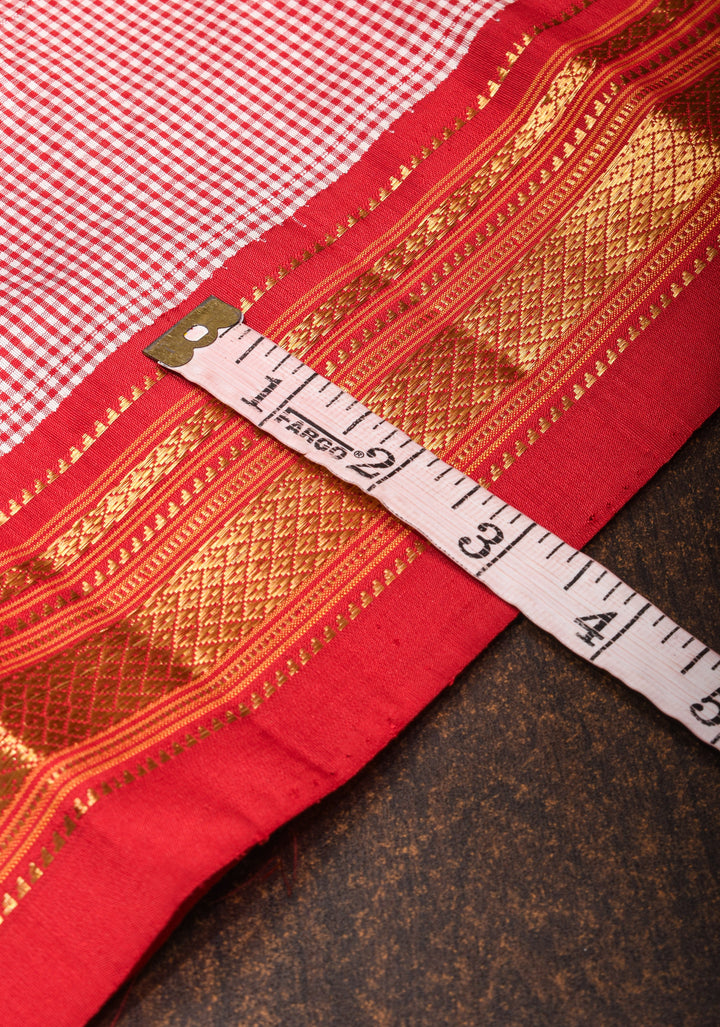Charming Vintage Checks Gadwal Pure Silk Saree With contrast Red Border | SILK MARK CERTIFIED