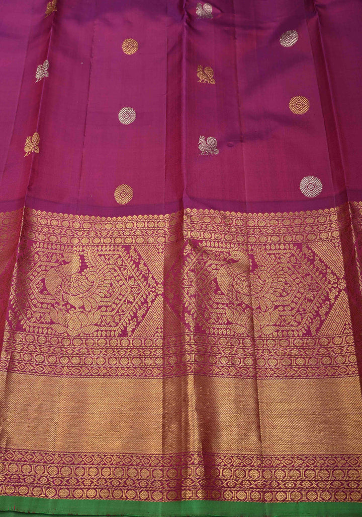 Carnation Pink Gadwal Silk Saree with Silver Gold Zari Buttas and Contrast Wide Zari Border | SILK MARK CERTIFIED