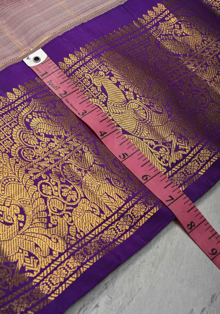 Dusty Mauve Dual tone Gadwal Pure Silk Saree with Zari Checks, Buttas and Contrast Border  | SILK MARK CERTIFIED