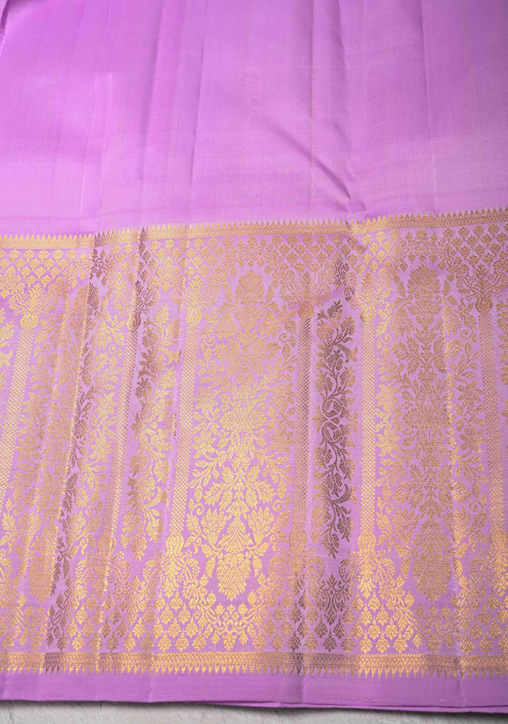 Lilac Brocade Gadwal Silk Saree with wide zari Border | SILK MARK CERTIFIED