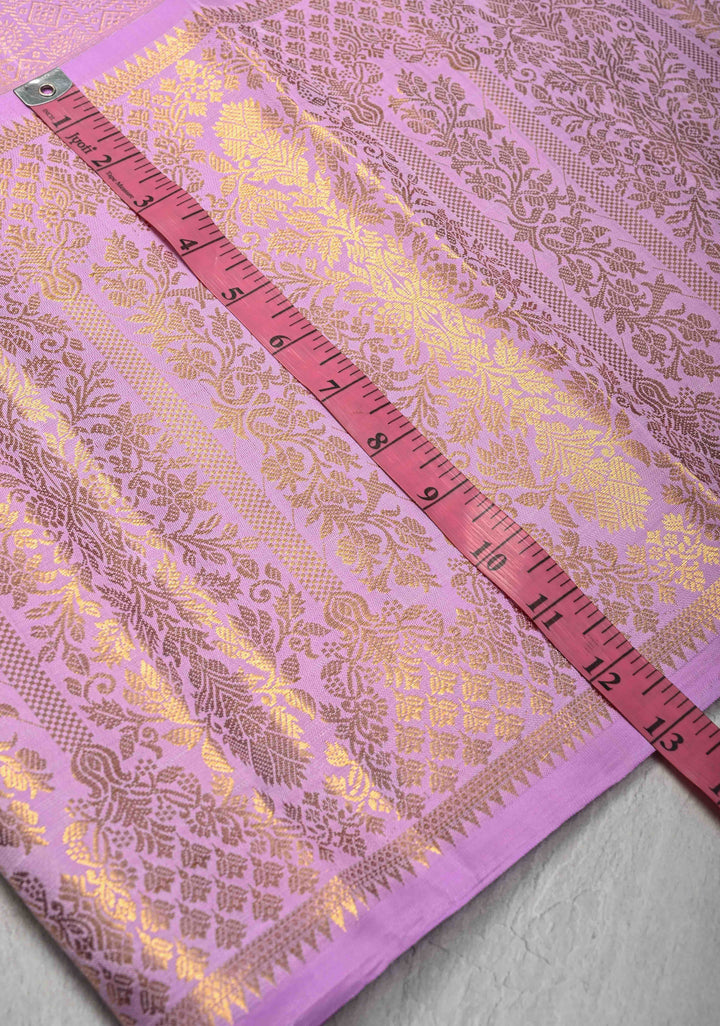 Lilac Brocade Gadwal Silk Saree with wide zari Border | SILK MARK CERTIFIED