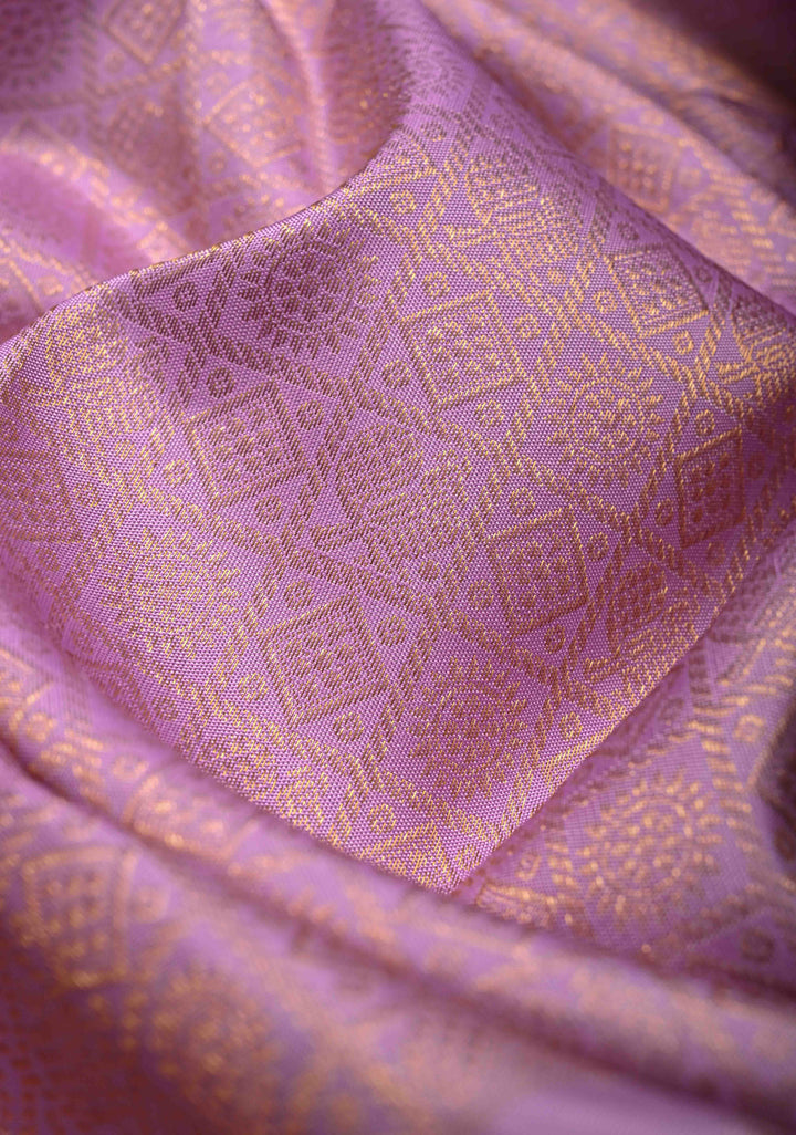 Lilac Brocade Gadwal Silk Saree with wide zari Border | SILK MARK CERTIFIED