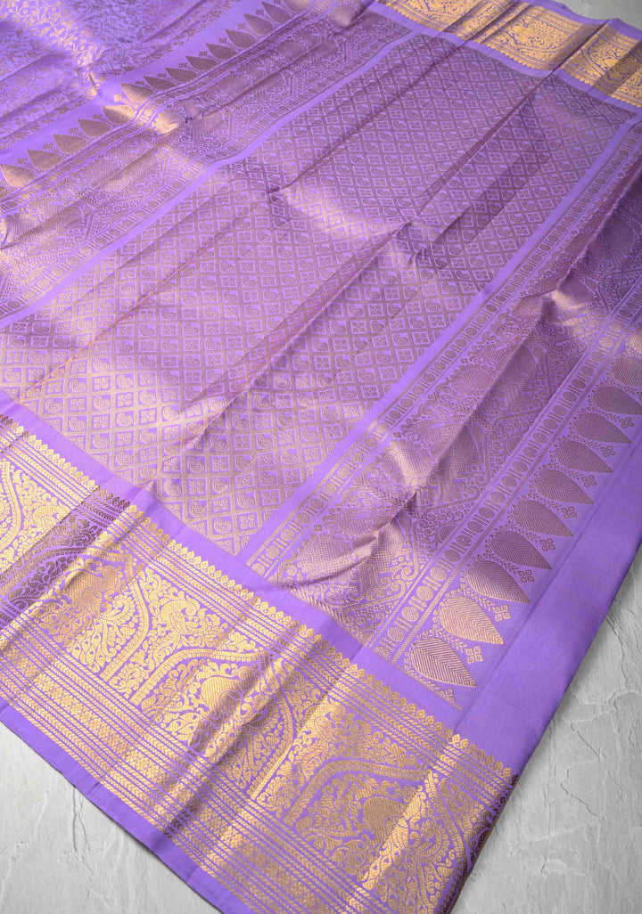 Lavender Gadwal Silk Saree with Floral Brocade and Zari Border | SILK MARK CERTIFIED