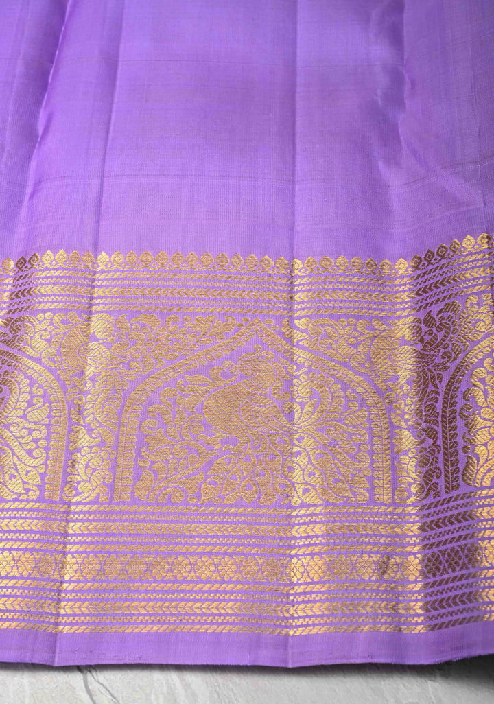 Lavender Gadwal Silk Saree with Floral Brocade and Zari Border | SILK MARK CERTIFIED