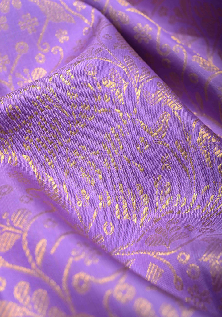 Lavender Gadwal Silk Saree with Floral Brocade and Zari Border | SILK MARK CERTIFIED