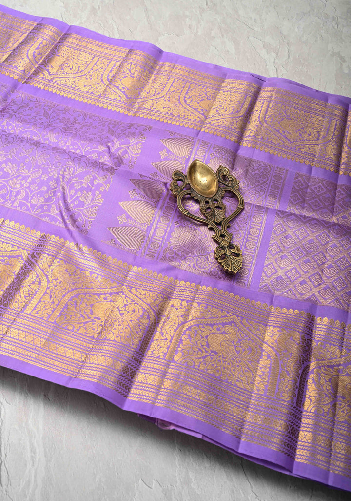 Lavender Gadwal Silk Saree with Floral Brocade and Zari Border | SILK MARK CERTIFIED