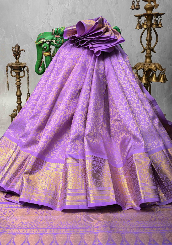 Lavender Gadwal Silk Saree with Floral Brocade and Zari Border | SILK MARK CERTIFIED